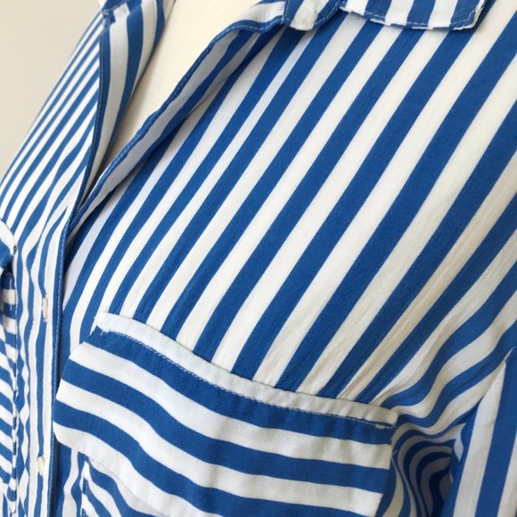 H&M Blue White Striped Button Down Blouse - Picture 5 of 7